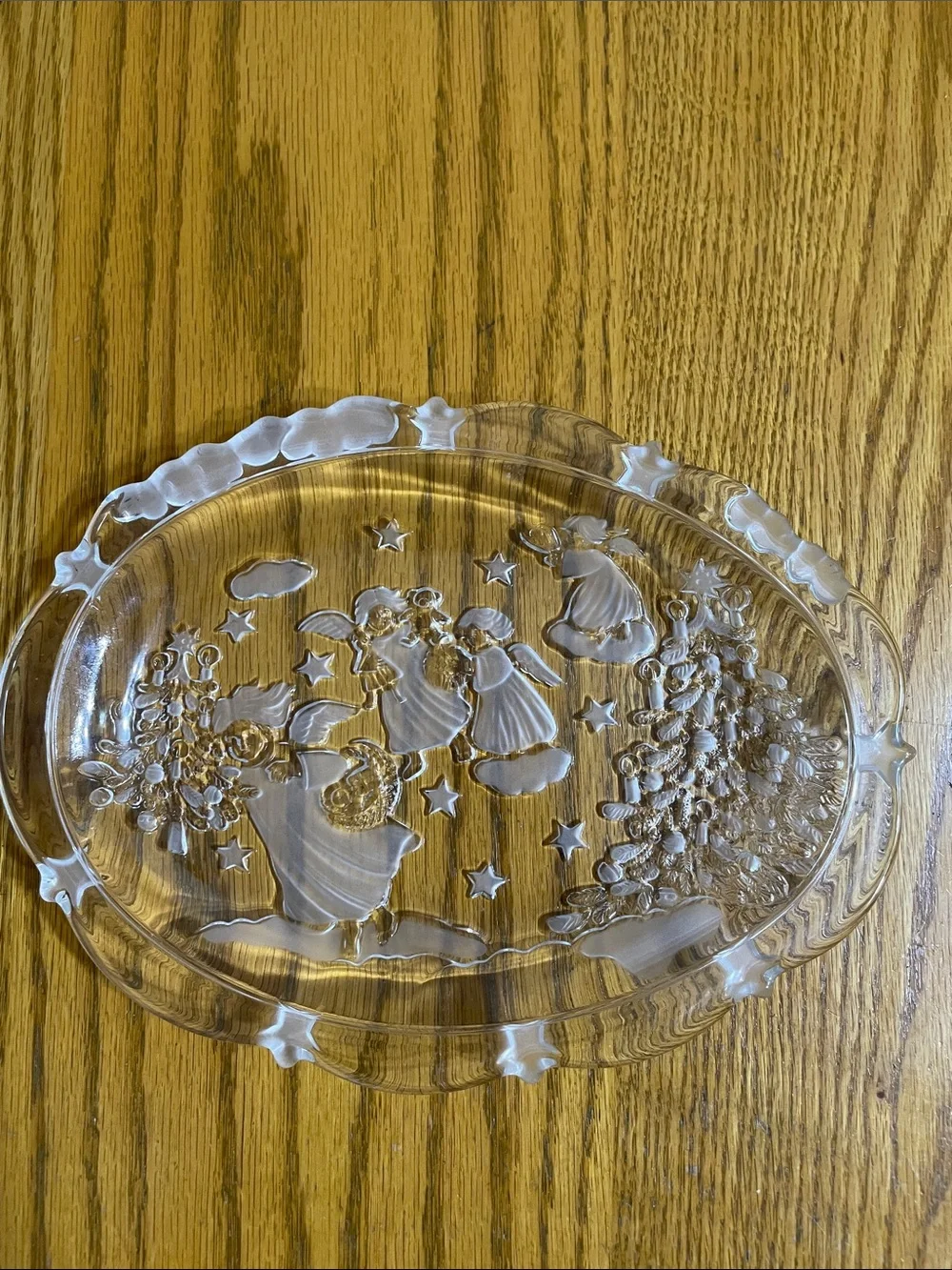 MIKASA Holiday Lights Sweets Glass Angel Trees Serving Platter Clear Frosted